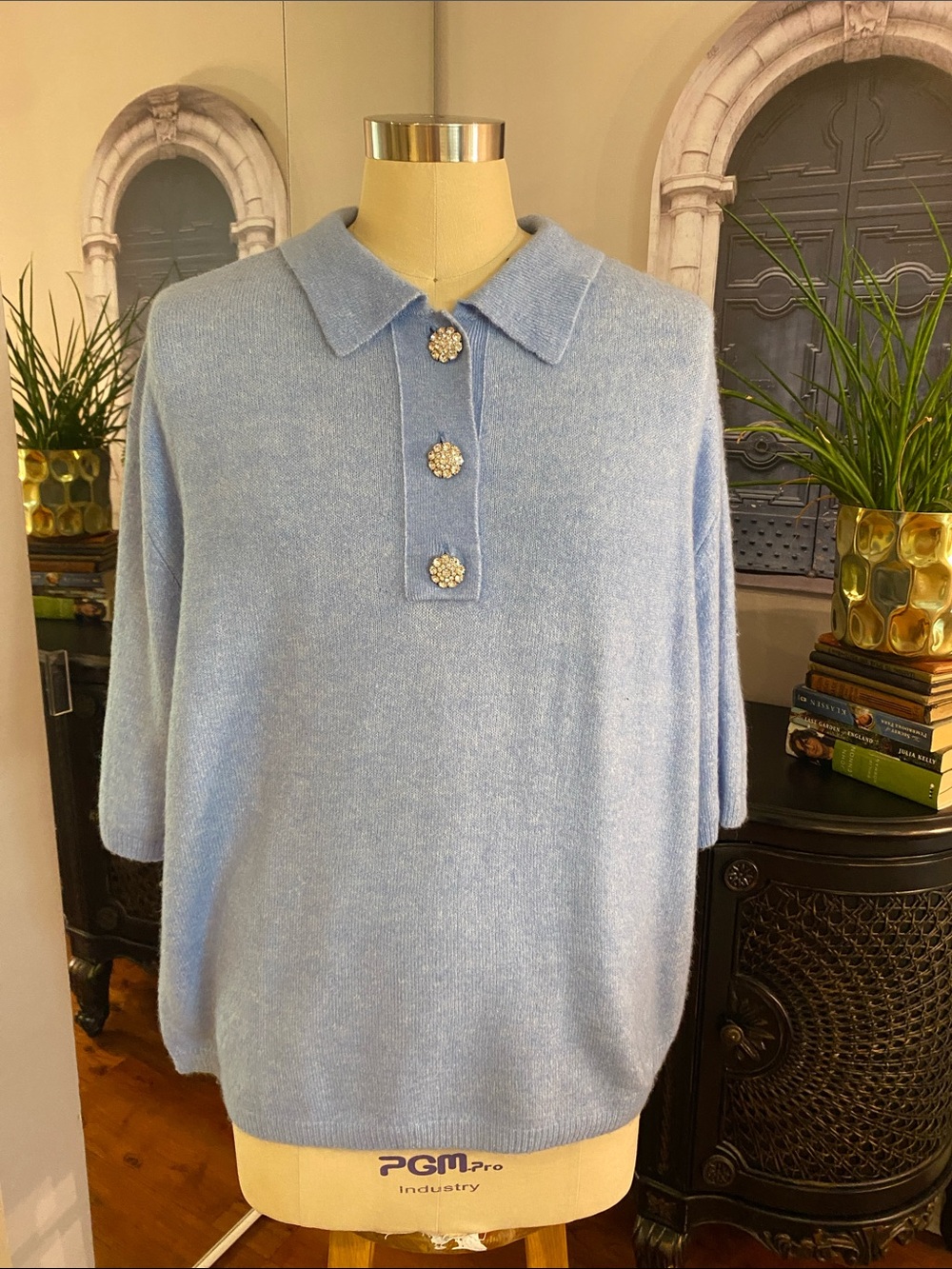 H&M baby blue short sleeve sweater ladies size L